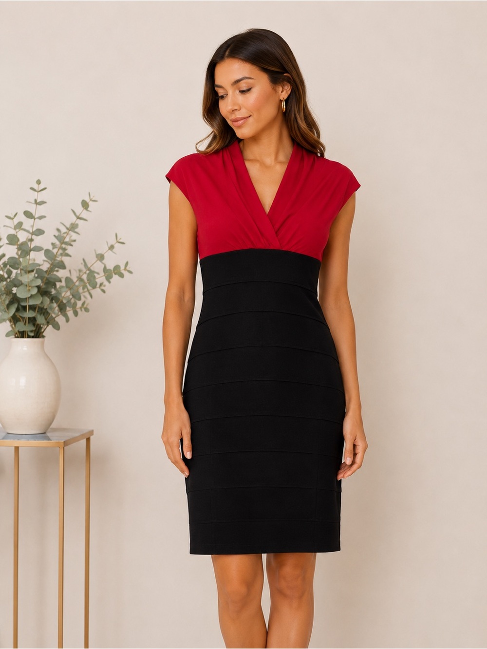 Intermission Red & Black Colorblock Sheath Dress Size 10
